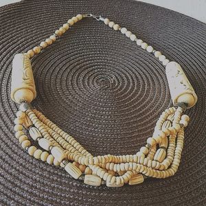 Vintage Carved Bone Elephants & Beaded Neck